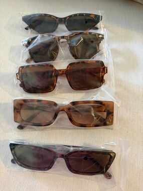 5 Tortoiseshell Sunglasses Set - Rectangular & Cat Eye Styles